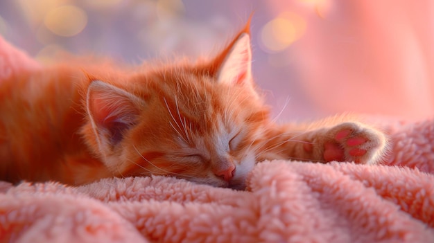 cute kittens sleep on the bed Selective focus