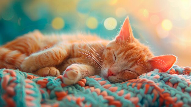 cute kittens sleep on the bed Selective focus