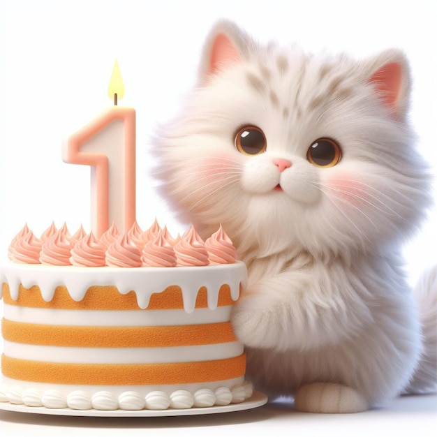 Cute kitty birthday card 1 year old