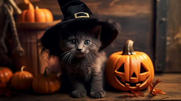 Cute Kitty in Halloween Costume Bootiful Whiskers HalloweenClad Kitten Generative AI