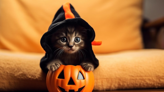 Cute Kitty in Halloween Costume Bootiful Whiskers HalloweenClad Kitten