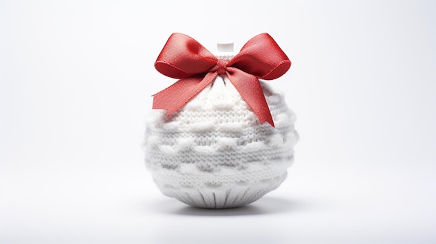 Cute Knitted Xmas Ball Prada Style Ribbon on Top White Background