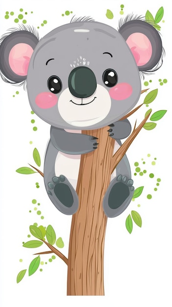 Photo cute koala bear holding onto tree branch