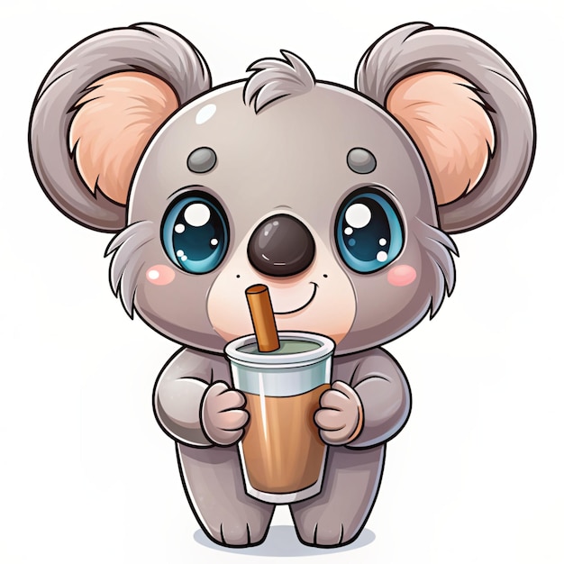 Cute Koala Boba Milk Tea Cup Cartoon Vector Icon Illustration Animal Drink Icon Concept Isolated Premium Vector Flat Cartoon Style