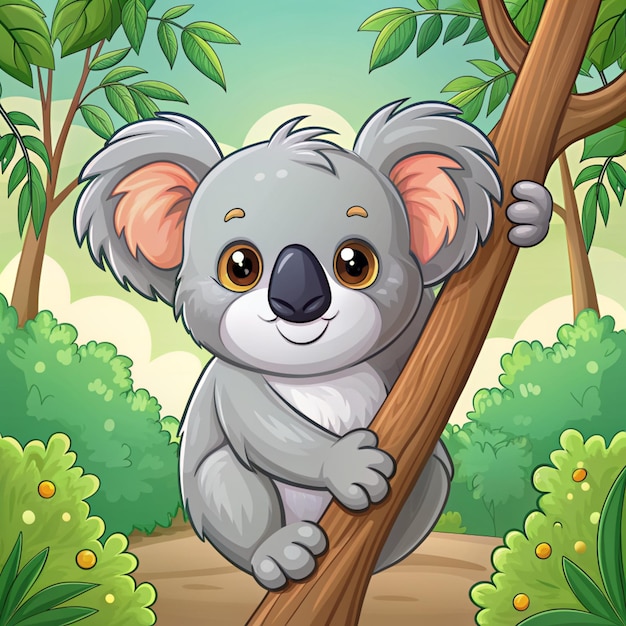 Cute Koala Hanging On Tree Cartoon Vector Icon Illustration Animal Nature Icon Concept Isolated Premium Vector Flat Cartoon Style