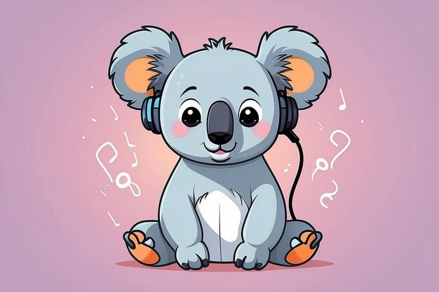 Photo cute koala listening music with earphone cartoon vector icon illustration animal music icon concept isolated premium vector flat cartoon style