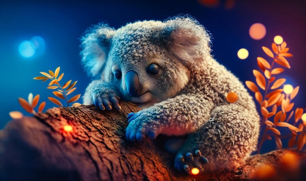 A cute koala napping in a tree