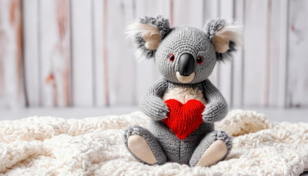 Photo cute koala plushie with a heart perfect for valentines day