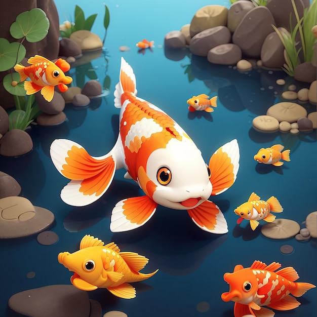 Cute Koi Fish Cartoon Vector Icon Illustration Animal Nature Icon Concept Isolated Premium Vector Flat Cartoon Style