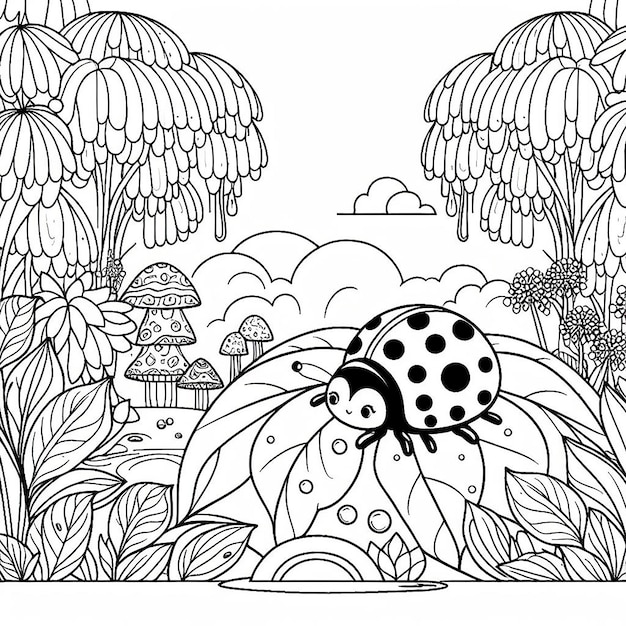 Cute ladybug coloring page generative ai