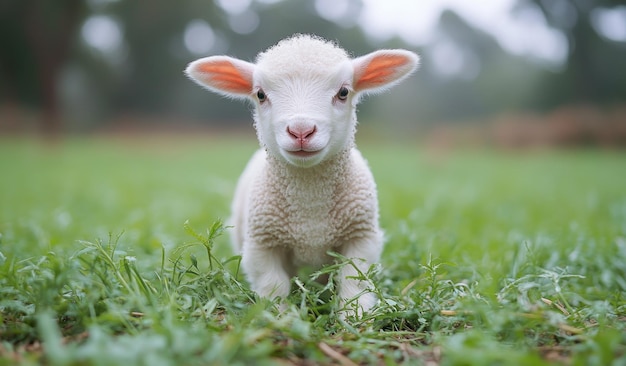 Cute Lamb Sitting In Grass