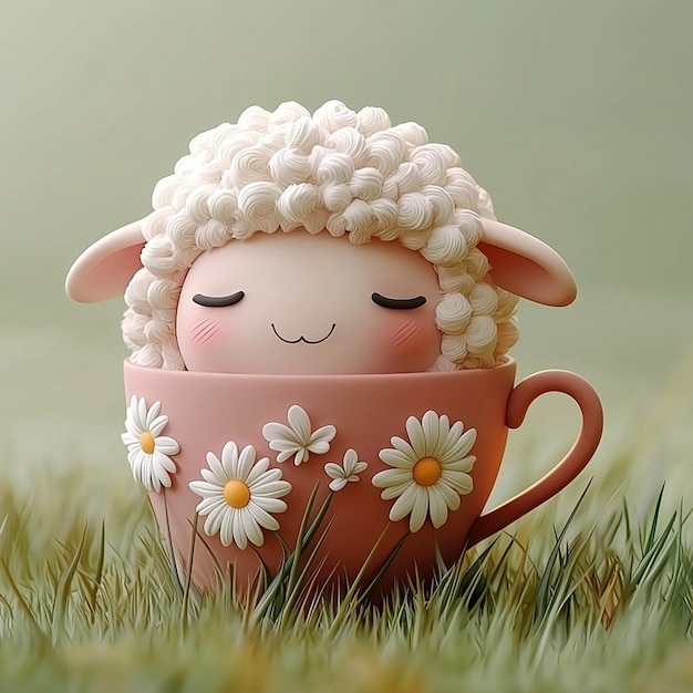 Cute Lamb in a Teacup