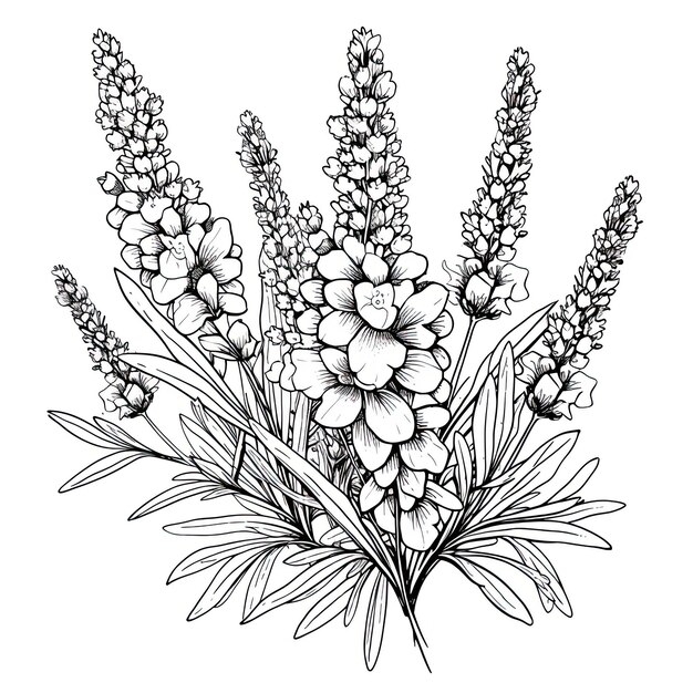 Photo cute lavender flower in coloring page style illustration line art painting generative ai art