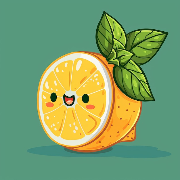 Photo cute lemon basil cartoon vector icon illustration for food and beverage brand