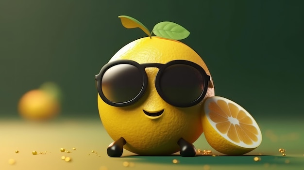 Cute lemon cartoon 3D character Generative Ai