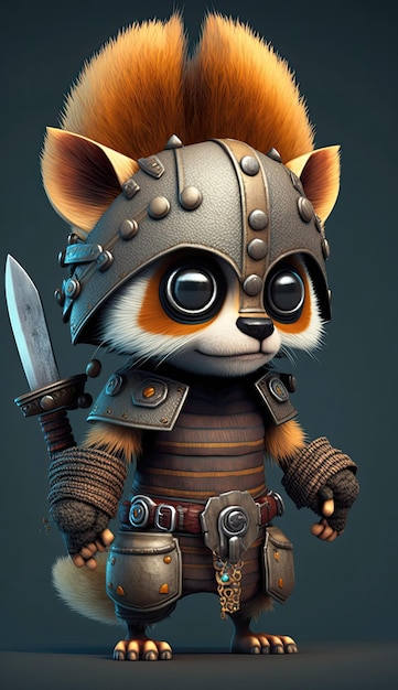 Cute Lemur Animal Warrior 3D Game Model Generative AI