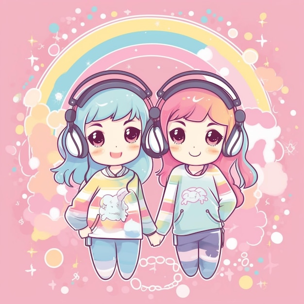 cute lgbt japanese kawaii style at an virtual idol concept