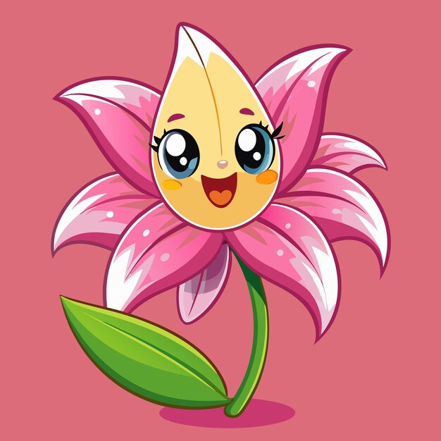 Photo cute lily flower vector cartoon illustration for floral charm