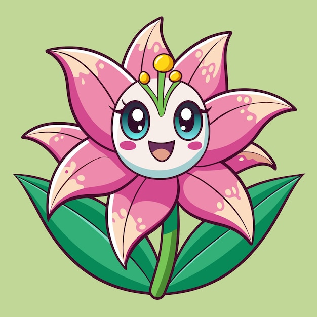 Photo cute lily flower vector cartoon illustration for floral charm