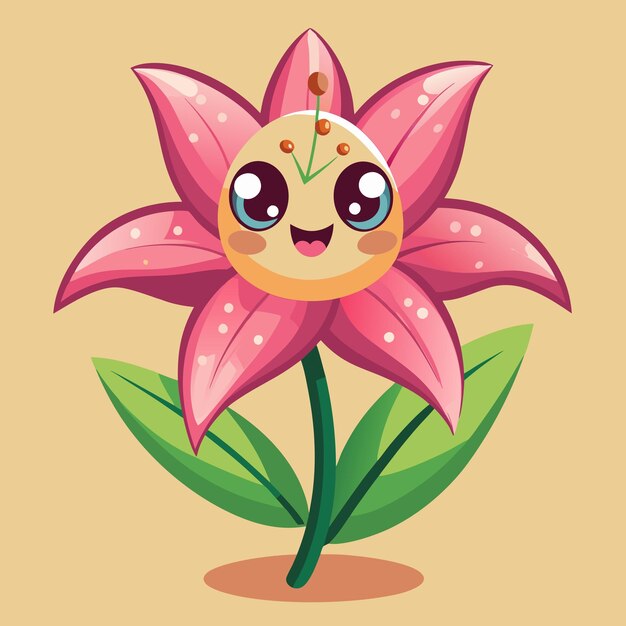 Photo cute lily flower vector cartoon illustration for floral charm