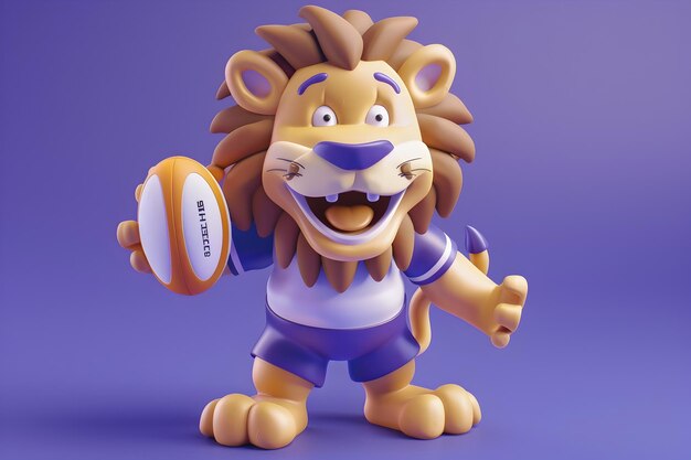 Cute Lion Character Playing Rugby with a Happy Expression in a Simple Clay Design