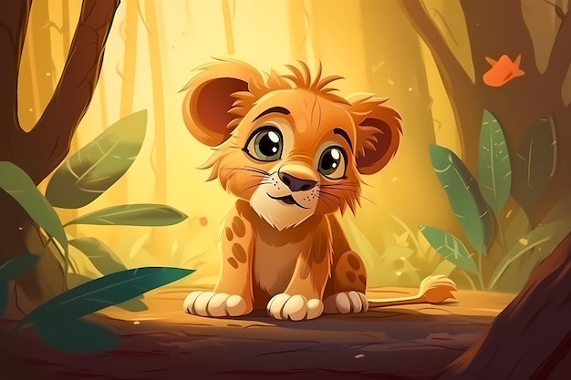 Cute lion cub baby illustration 3d render style children cartoon animation style generative ai