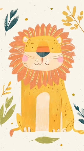 Photo cute lion illustration cartoon drawing mammal