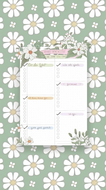 Photo cute to do list template with spring vibe and flower pattern cartoon style