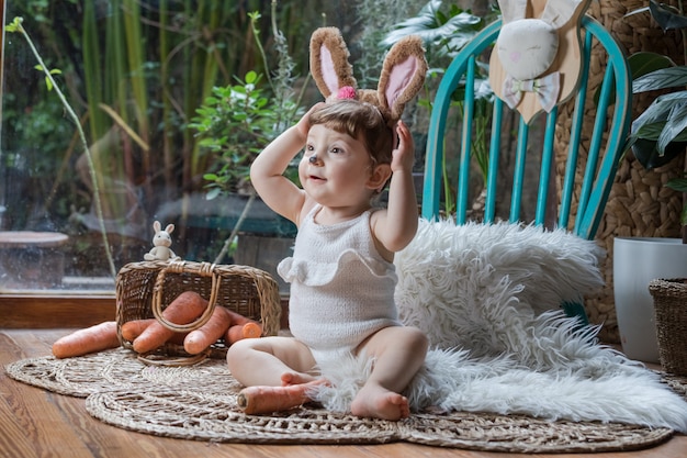 Cute little baby dressed as a bunny