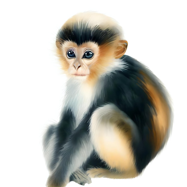 Cute little baby monkey isolated on a white background watercolor drawing style