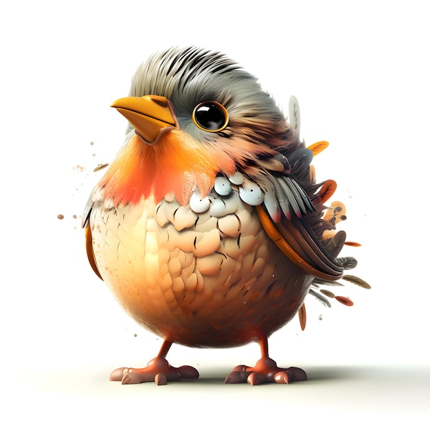 Cute little bird isolated on white background 3D illustration