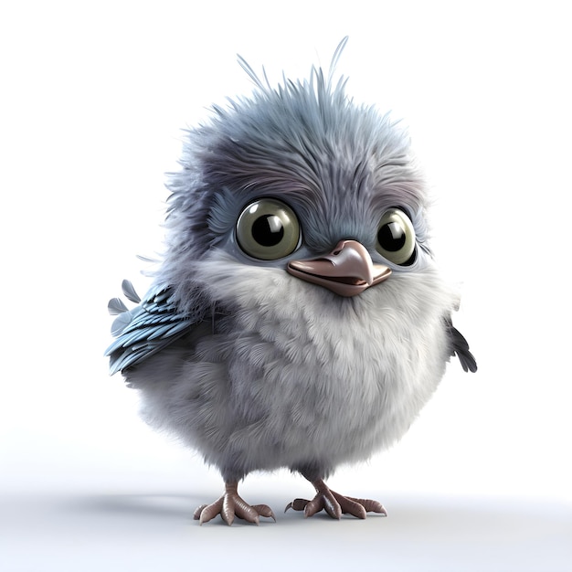 Cute little bird isolated on white background 3d render illustration