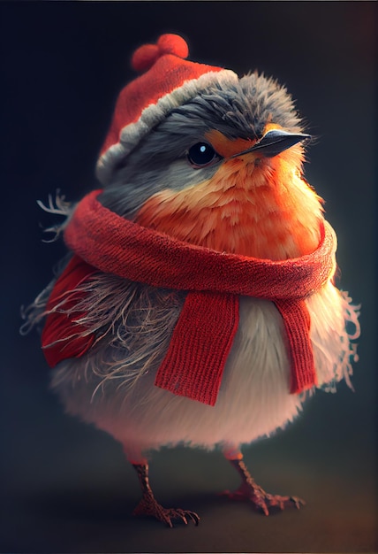 Cute little bird in winter fashion wardrobe, _ai_generated