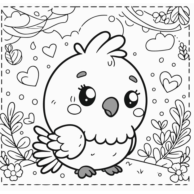 Photo cute little bird with cute decoration for coloring