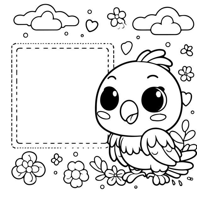 Photo cute little bird with cute decoration for coloring