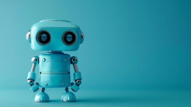 The cute little blue metal robot is an imaginative robotics concept innovation and technology This stock illustration is a 3D render of a cute 3D render illustration of an imitation of the robot