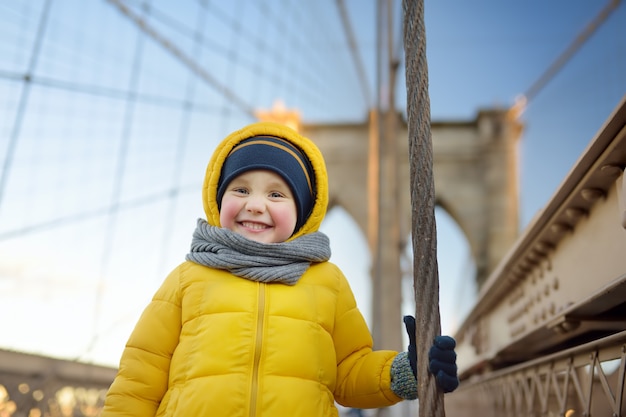 Cute little boy on Brooklyn Bridge 