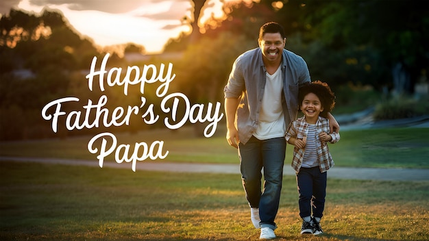 Cute little boy holding dads handHappy fathers day papa