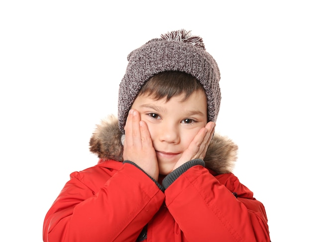 Cute little boy in warm clothes