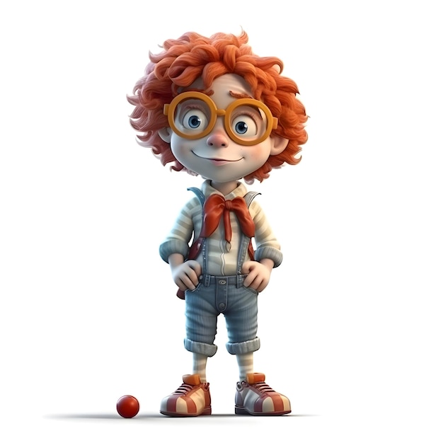 Cute little boy with glasses and red hair 3D rendering