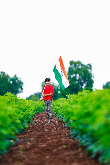 Cute little boy with Indian National Tricolor Flag