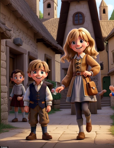 Cute little boys and girls in the village Little boy and girl in the village AIGenerated