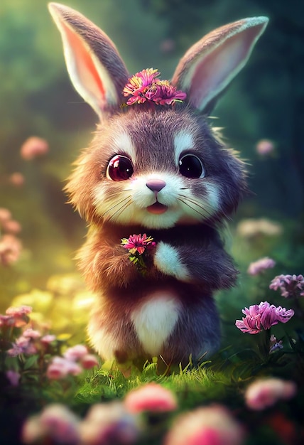 Cute little bunny in fantasy forest