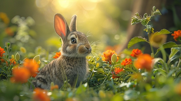 Cute little bunny rabbit in outdoors