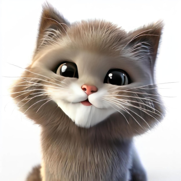 Cute Little Cat with Whiskers Animated and Charming 3D Illustration with Endearing Cuteness