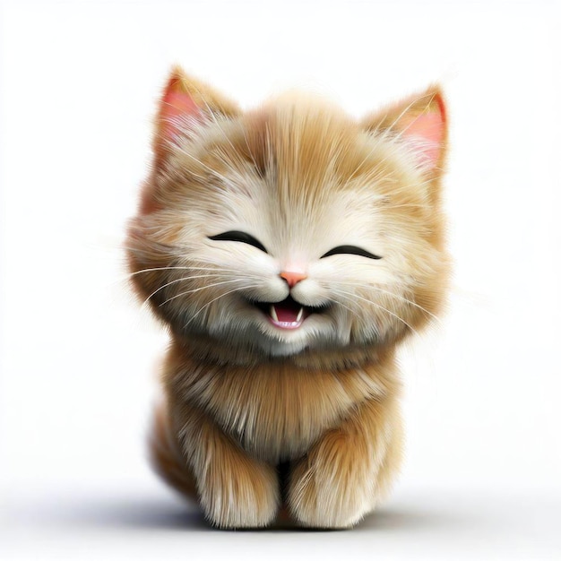 Cute Little Cat with Whiskers Dynamic and Charming 3D Render on White Background Generative AI