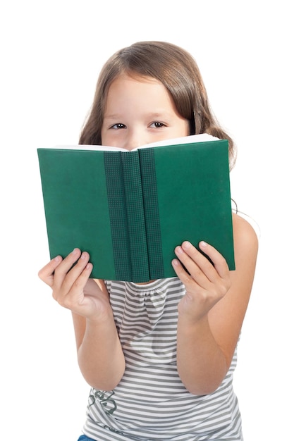 Cute little child looking out of the book