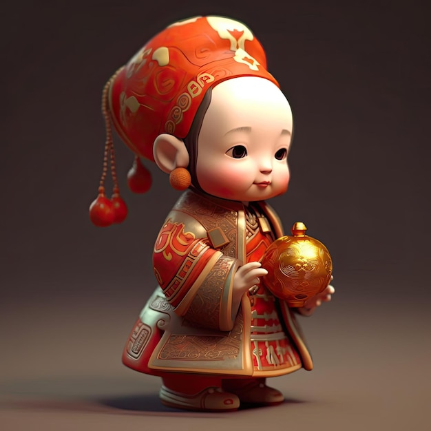 Cute little Chinese baby in brown background 3d render