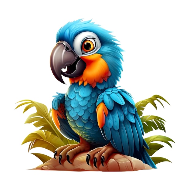 Cute little colorful parrot Tropical exotic bird Joyful baby character