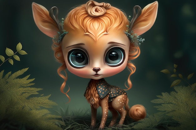 Cute little deer in style of 3D cg render